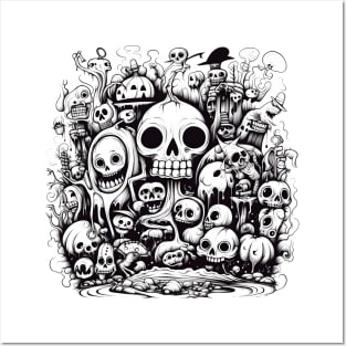 Halloween skull doodle Posters and Art